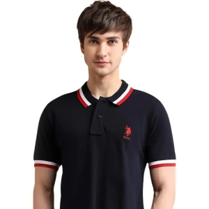 U.S. Polo ASSN. men's solid slim fit polo t-shirt made from 100% cotton with half sleeves, breathable fabric, classic collar, comfortable casual wear for everyday use.