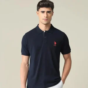 U.S. POLO ASSN. men's solid slim fit polo t-shirt made from 100% cotton with half sleeves, breathable fabric, classic polo collar, and comfortable casual everyday wear.
