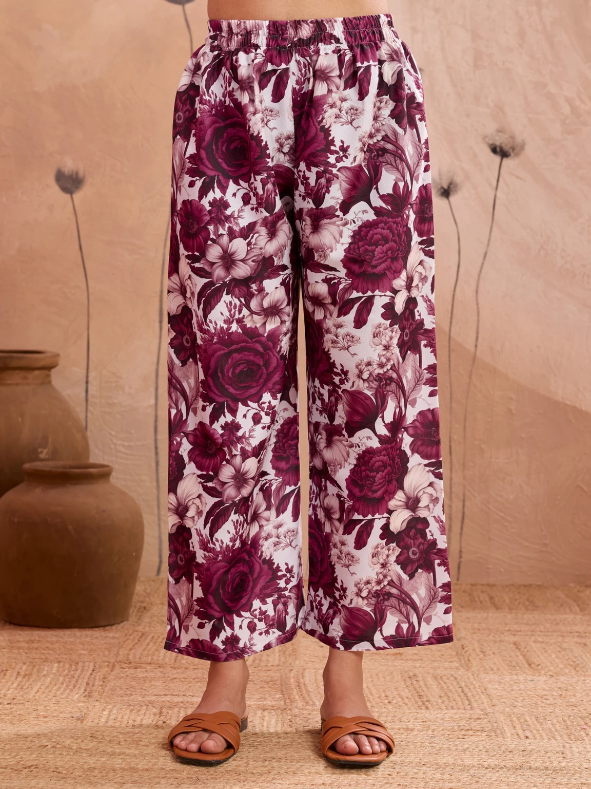 UNITY HUB Women’s Floral Print Kurta, Salwar & Dupatta Set in White and Burgundy