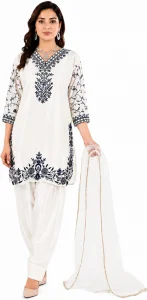 Aqsa Apparels Women's Premium Satin Farshi Salwar Suit 3 Piece Kurta Patiala and Organza Dupatta Set with Embroidered Detailing