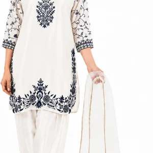 Aqsa Apparels Women's Premium Satin Farshi Salwar Suit 3 Piece Kurta Patiala and Organza Dupatta Set with Embroidered Detailing
