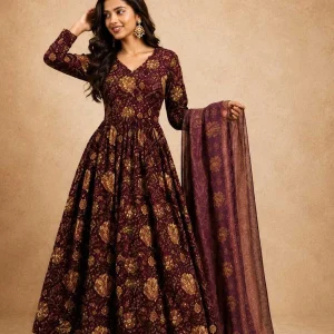 Zafra Exim Women Pure Cotton Kurta Pant Dupatta Set in maroon floral print