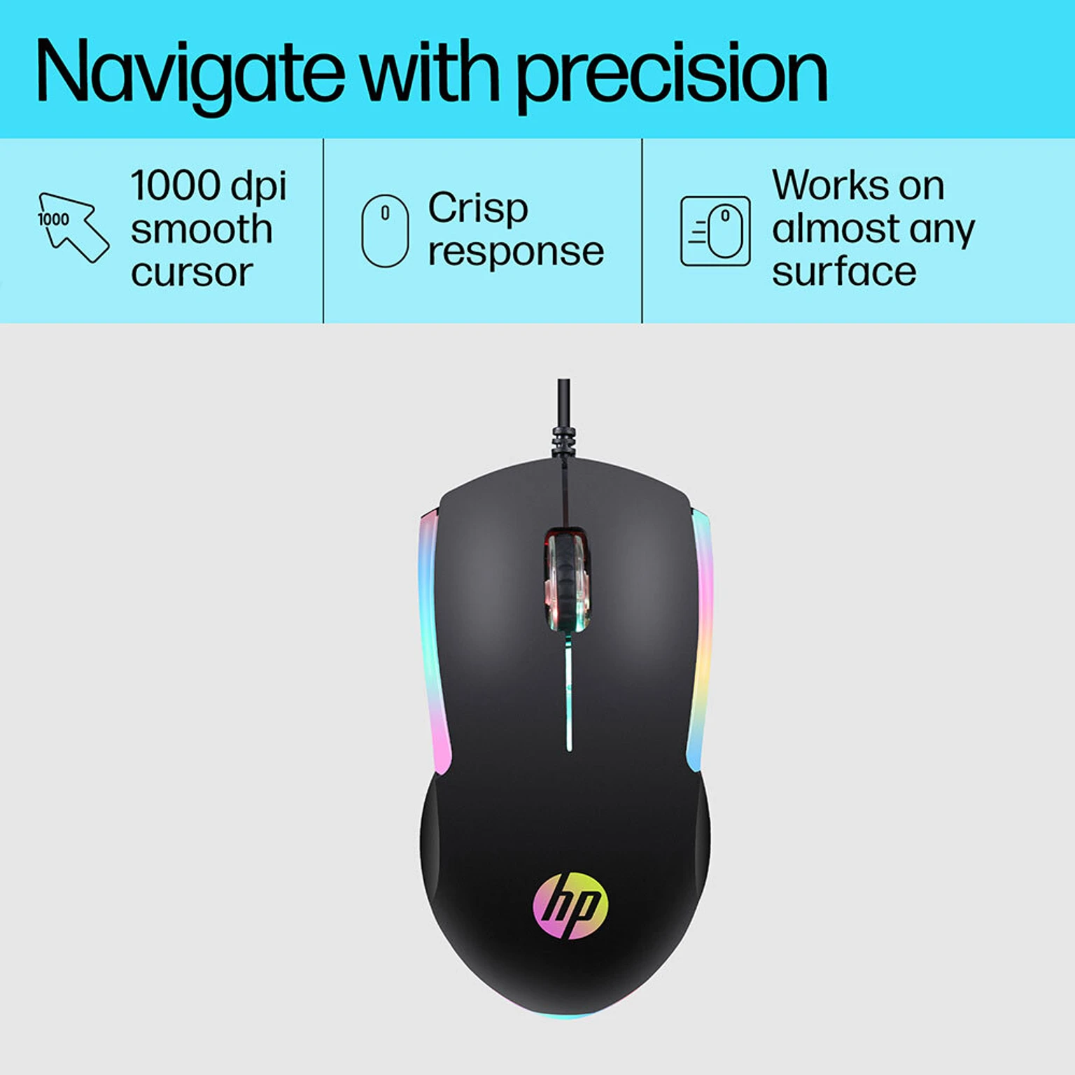 HP M160 Wired Ambidextrous Optical  Gaming Mouse (USB 3.0, Black)