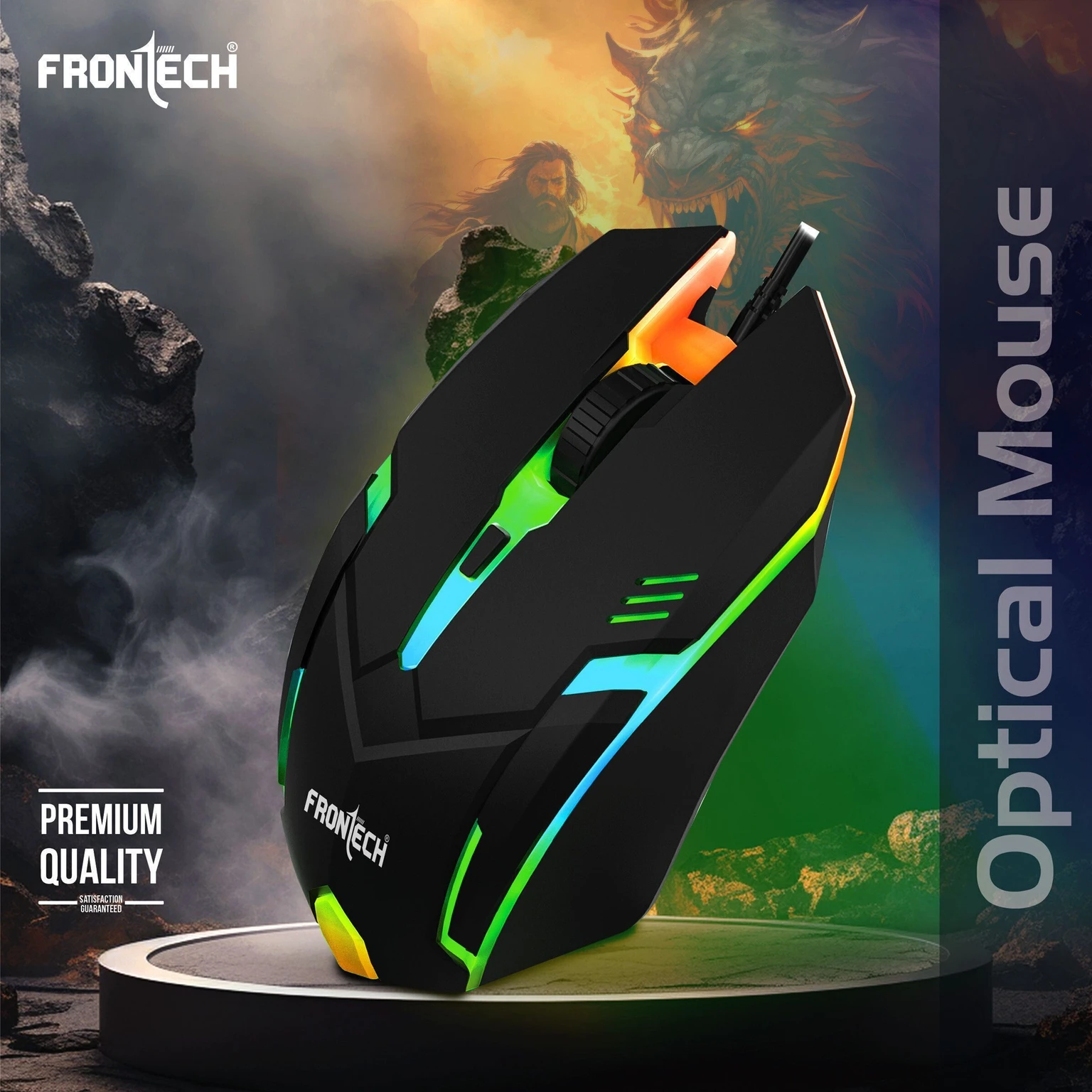 Frontech Wired USB Mouse with 3 Handy Buttons 1500 DPI MS-0067 Wired Ambidextrous Optical Mouse (USB 2.0, Black